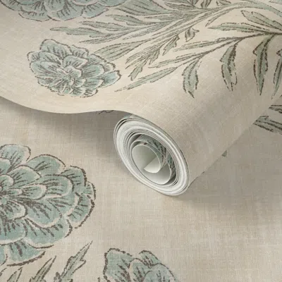 Spoonflower Peel And Stick Wallpaper Marigold - Extra Large - Dusty Blue And Sage Green 2' X 12' Removable In Neutral