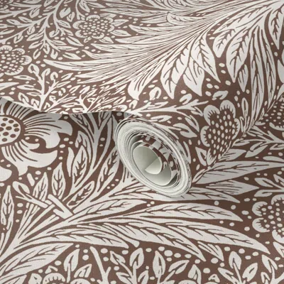 Spoonflower Peel And Stick Wallpaper Marigold In Hazelnut Umber (historic Arts & Crafts) - William Morris 2' X 1