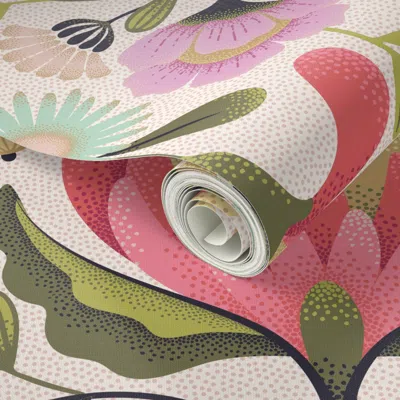 Spoonflower Peel And Stick Wallpaper Maximalist Folk Flowers 24" 2' X 12' Removable In Multi