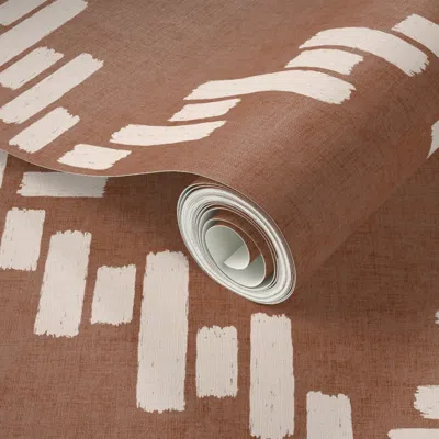 Spoonflower Peel And Stick Wallpaper Med - Ink Line Lattice - Blushed Linen On Mocha Mousse Background 2' X 12' 