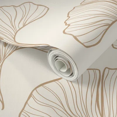 Spoonflower Peel And Stick Wallpaper Medium - Ginkgo Leaf Gold 2' X 12' Removable