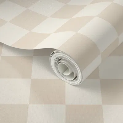 Spoonflower Peel And Stick Wallpaper Medium Retro Tan And Beige Checkerboard Geometric Checks Squares Blender 2' In Neutral