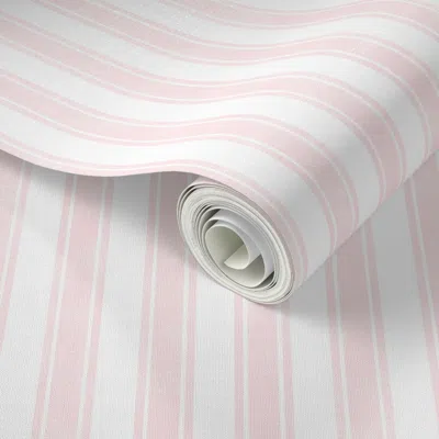 Spoonflower Peel And Stick Wallpaper Medium Scale Vertical French Ticking Textured Pinstripes In Pale Baby Pink 