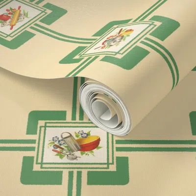 Spoonflower Peel And Stick Wallpaper Meemaw's Kitchen - Retro Kitchen Collection (green) 2' X 12' Removable