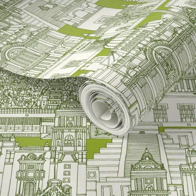 Spoonflower Peel And Stick Wallpaper Mexico City Toile Green 2' X 12' Removable