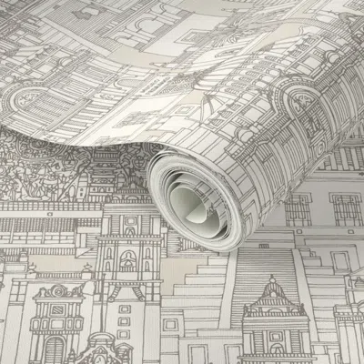 Spoonflower Peel And Stick Wallpaper Mexico City Toile Natural 2' X 12' Removable