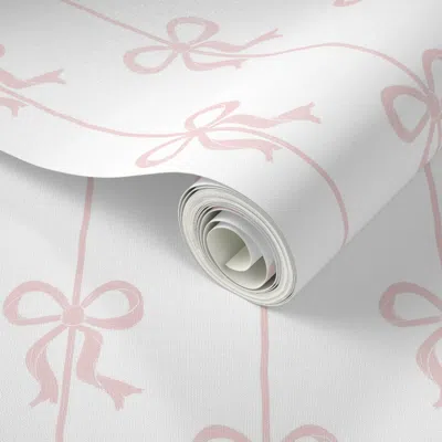 Spoonflower Peel And Stick Wallpaper Mia Preppy Coquette Ribbons Bows And Stripes Ballet Slipper Pink Rococo Sm 