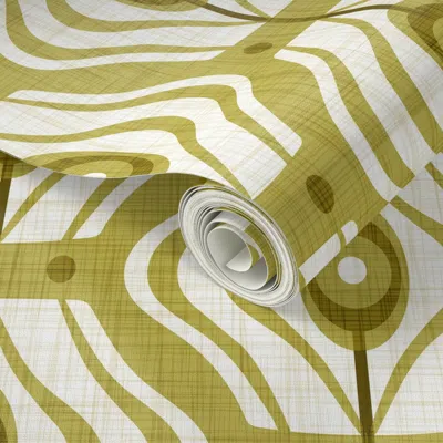 Spoonflower Peel And Stick Wallpaper Mid Century Atomic Geometric - Retro Mod Abstract Orb Olive Green (r)  Remo