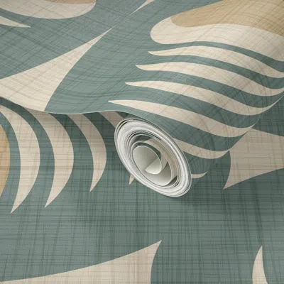 Spoonflower Peel And Stick Wallpaper Mid Century Atomic Oval Geometric - Retro Mod Abstract Beige Sage (l) 2' X 