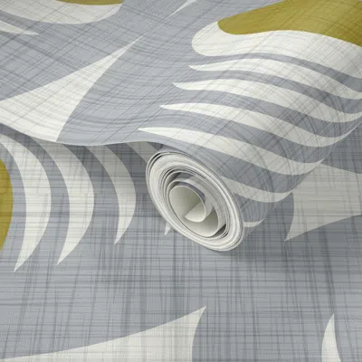 Spoonflower Peel And Stick Wallpaper Mid Century Atomic Oval Geometric - Retro Mod Abstract Dove Gray Olive (l) 