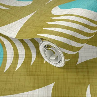 Spoonflower Peel And Stick Wallpaper Mid Century Atomic Oval Geometric - Retro Mod Abstract Olive Teal (l) 2' X 