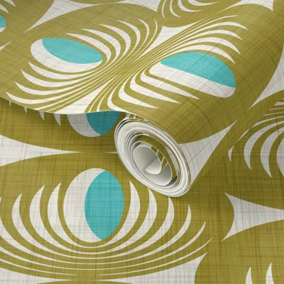 Spoonflower Peel And Stick Wallpaper Mid Century Atomic Oval Geometric - Retro Mod Abstract Olive Teal (r) 2' X 
