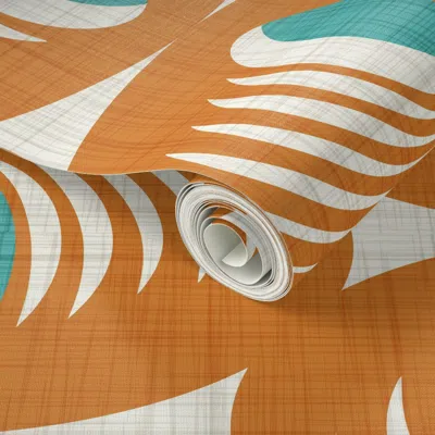 Spoonflower Peel And Stick Wallpaper Mid Century Atomic Oval Geometric - Retro Mod Abstract Orange Teal (l) 2' X