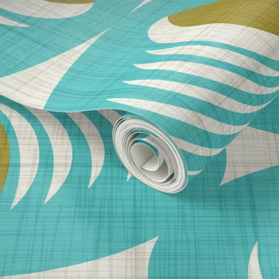 Spoonflower Peel And Stick Wallpaper Mid Century Atomic Oval Geometric - Retro Mod Abstract Teal Olive (l) 2' X 