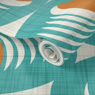 Spoonflower Peel And Stick Wallpaper Mid Century Atomic Oval Geometric - Retro Mod Abstract Teal Orange (l) 2' X