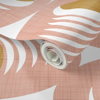 Spoonflower Peel And Stick Wallpaper Mid Century Atomic Oval Geometric - Retro Mod Abstract White Pink 1 (l) 2' 