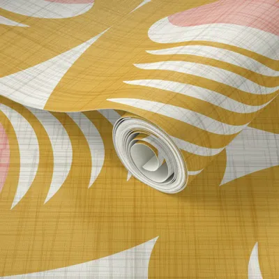 Spoonflower Peel And Stick Wallpaper Mid Century Atomic Oval Geometric - Retro Mod Abstract Yellow Pink (l) 2' X