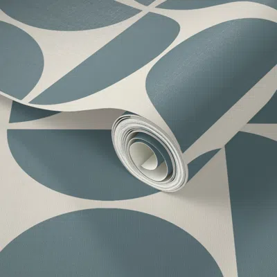 Spoonflower Peel And Stick Wallpaper Mid Century Boho Semicircle Geometric Teal Modern Art 2' X 12' Removable