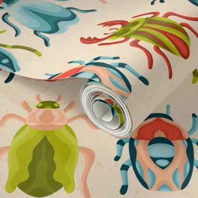 Spoonflower Peel And Stick Wallpaper Mid Century Colorful Bugs / Medium Scale 2' X 12' Removable