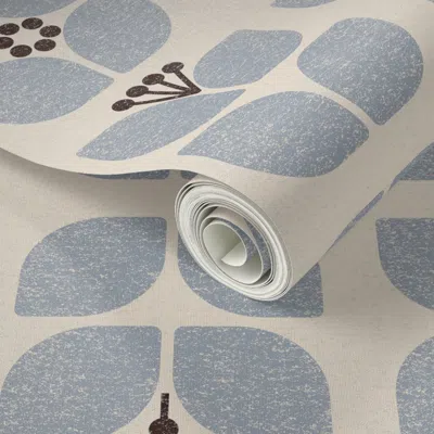 Spoonflower Peel And Stick Wallpaper Mid Century Floral Tiles In Earthy Light Baby Blue Black Cream White  Remov