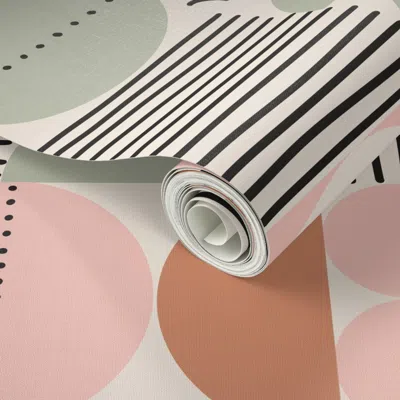 Spoonflower Peel And Stick Wallpaper Mid Century Geometric Mod Art Shapes - Calming Earth Tones 2' X 12' Removab
