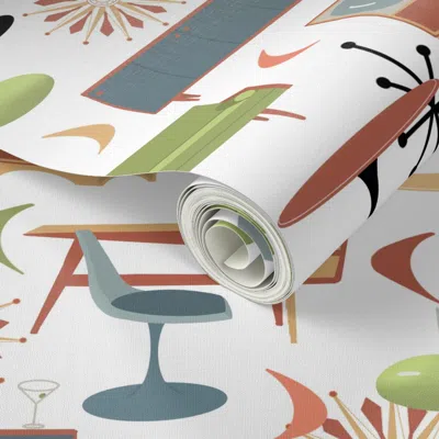 Spoonflower Peel And Stick Wallpaper Mid Century Martini Time 2' X 12' Removable