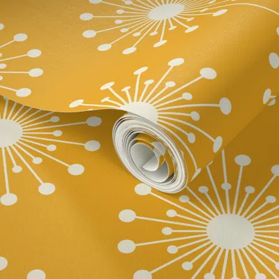 Spoonflower Peel And Stick Wallpaper Mid Century Mod Dandelion In Mustard Gold Yellow Vintage Geometric Floral  