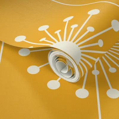Spoonflower Peel And Stick Wallpaper Mid Century Mod Dandelion In Mustard Gold Yellow With Stripes Vintage 2' X 