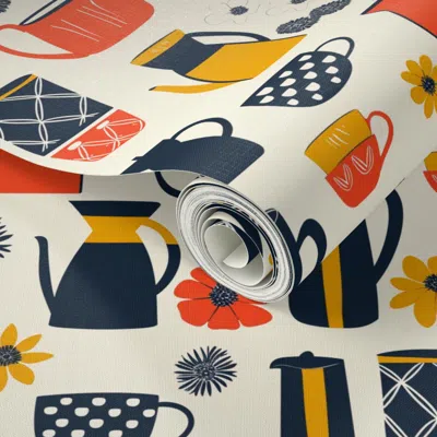 Spoonflower Peel And Stick Wallpaper Mid Century Modern Atomic Cheerful Kitchen 2' X 12' Removable