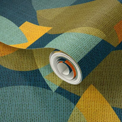 Spoonflower Peel And Stick Wallpaper Mid Century Modern Geometric Kaleidoscope - Orange + Blue 2' X 12' Removabl