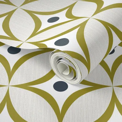Spoonflower Peel And Stick Wallpaper Mid Century Modern Geometric Starburst - Scandinavian Atomic Ivory Olive S 
