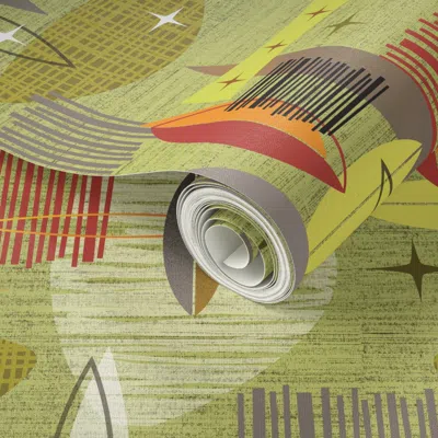 Spoonflower Peel And Stick Wallpaper Mid Century Modern Graphic Lime Green 2' X 12' Removable In Multi