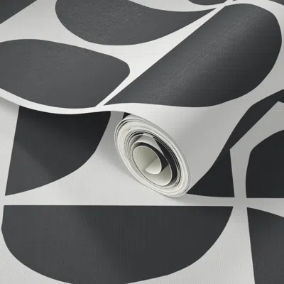 Spoonflower Peel And Stick Wallpaper Mid Century Modern Retro Half Circle Japandi Mod Geometric Black And White 
