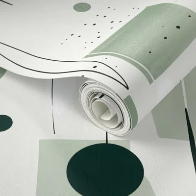 Spoonflower Peel And Stick Wallpaper Mid Century Modern Sage Green 2' X 12' Removable