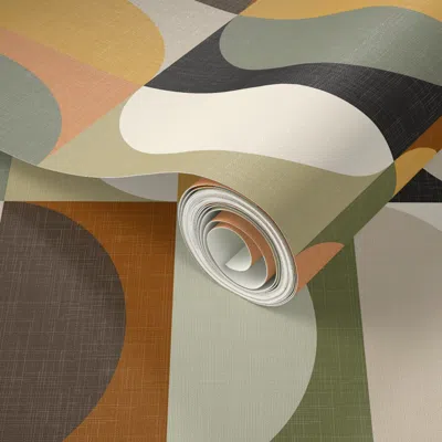 Spoonflower Peel And Stick Wallpaper Mid Century Modern Shapes Fall In The Forest Large  Removable