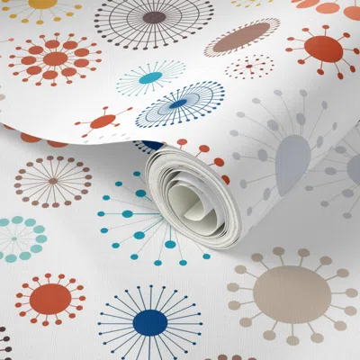 Spoonflower Peel And Stick Wallpaper Mid Century Modern Starburst White Background 2' X 12' Removable