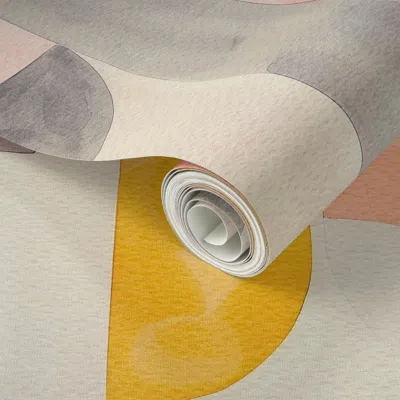 Spoonflower Peel And Stick Wallpaper Mid Century Modern Watercolor Pastel Abstract Shapes Large Jumbo Scale 2' X