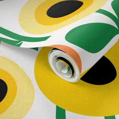 Spoonflower Peel And Stick Wallpaper Mid Century Poppy Abstract - Sunny Yellow  Removable