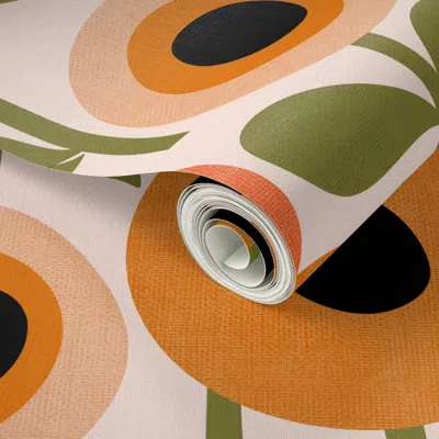Spoonflower Peel And Stick Wallpaper Mid Century Poppy Abstract - Vintage Orange 2' X 12' Removable