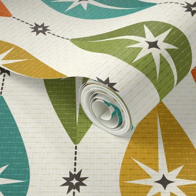 Spoonflower Peel And Stick Wallpaper Mid Century Starburst Lozenges 2' X 12' Removable In Multi