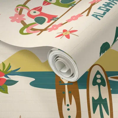 Spoonflower Peel And Stick Wallpaper Mid Century Tiki Resort 2' X 12' Removable In Multi