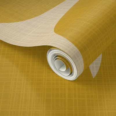 Spoonflower Peel And Stick Wallpaper Mid Mod Cut-out Geometric Diamonds Linen Texture - Cream Mustard Yellow  Re