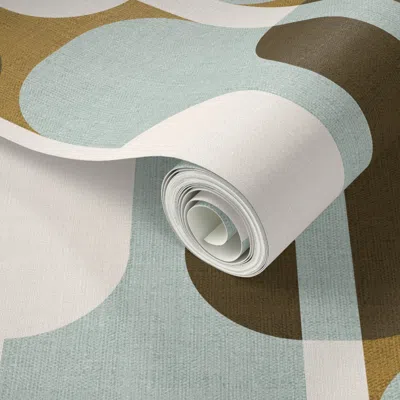 Spoonflower Peel And Stick Wallpaper Mid Mod Geo Oval (med/brn-blue-gold) 2' X 12' Removable
