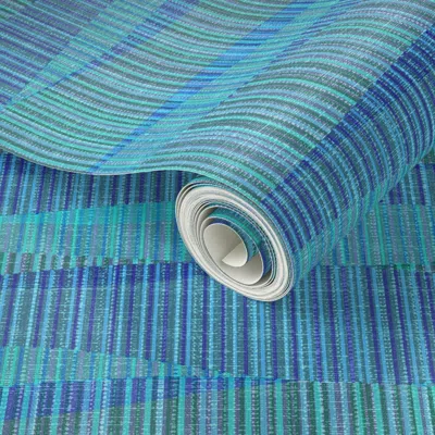 Spoonflower Peel And Stick Wallpaper Mid Mod Lines Blue Aqua 2' X 12' Removable