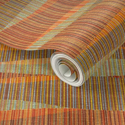 Spoonflower Peel And Stick Wallpaper Mid Mod Lines Brown Orange 2' X 12' Removable