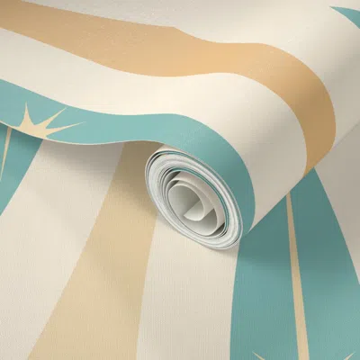 Spoonflower Peel And Stick Wallpaper Mid Mod Minimalism Surf Ogee-retro-beach-surfboard-sand Turquoise-large 2' 