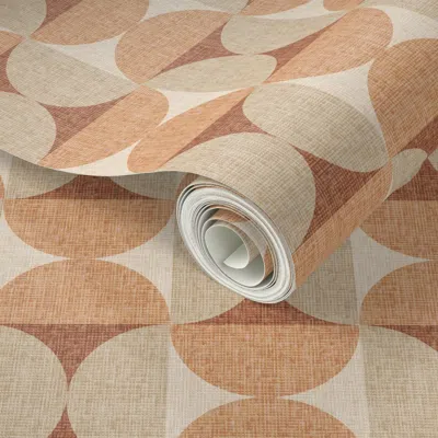 Spoonflower Peel And Stick Wallpaper Mid Mod Retro Geo Semi Circles Terracotta Beige Medium Small Scale  Removab