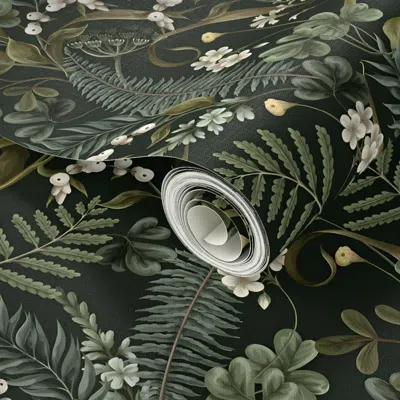 Spoonflower Peel And Stick Wallpaper Mid-century Green Botanica 2' X 12' Removable
