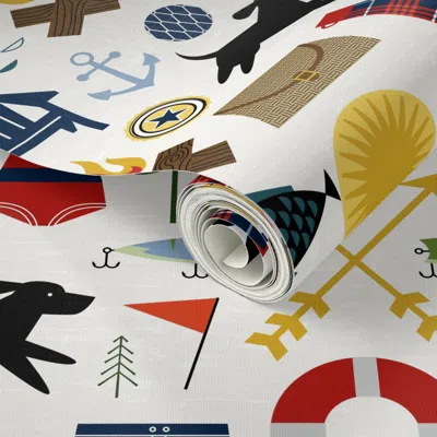 Spoonflower Peel And Stick Wallpaper Mid-century Lake House - Light Background 2' X 12' Removable