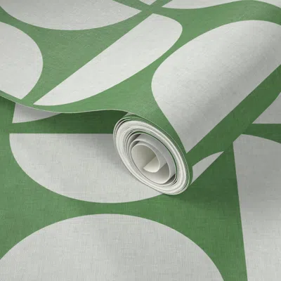 Spoonflower Peel And Stick Wallpaper Mid-century Modern Geometric (medium Scale) - Kelly Green & White 2' X 12' 